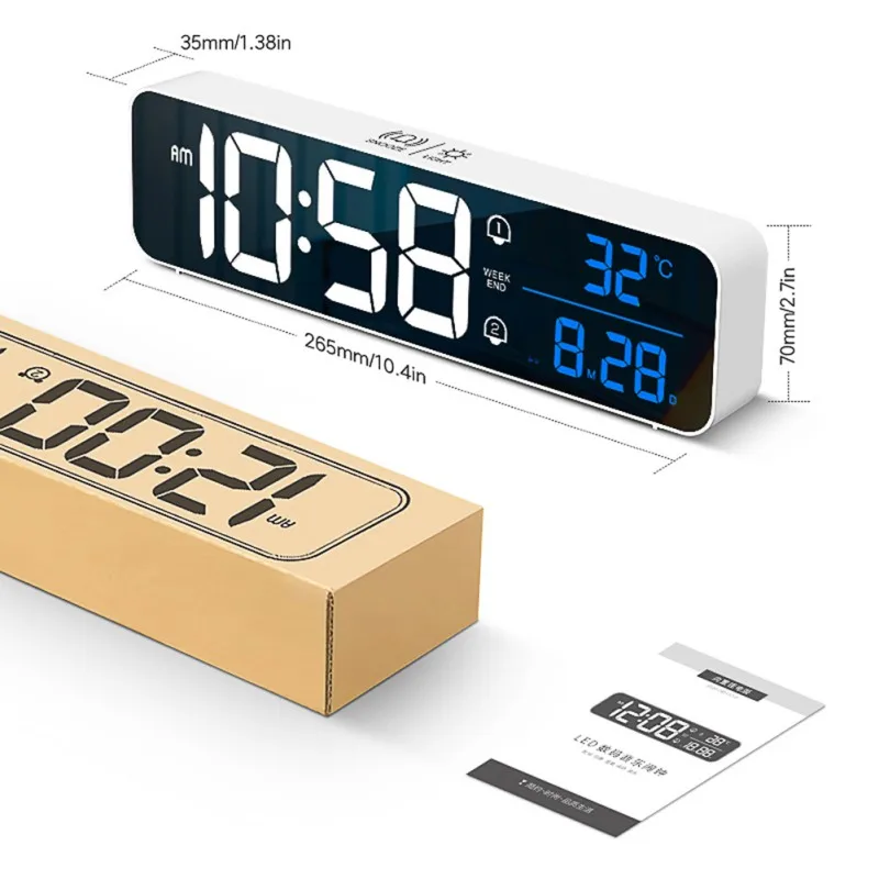 

Charging Intelligent Voice Control Digital Electronic Alarm Clock Led Home Calendar Living Room Electronic Wall Clock