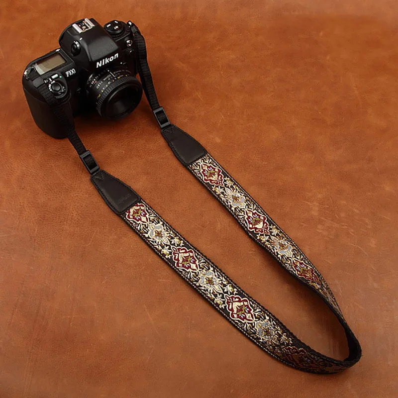 Embroidery Camera Strap Cam-in 8411 Soft Cotton Digital Camera Neck Strap Leather Lanyard Adjustable Length