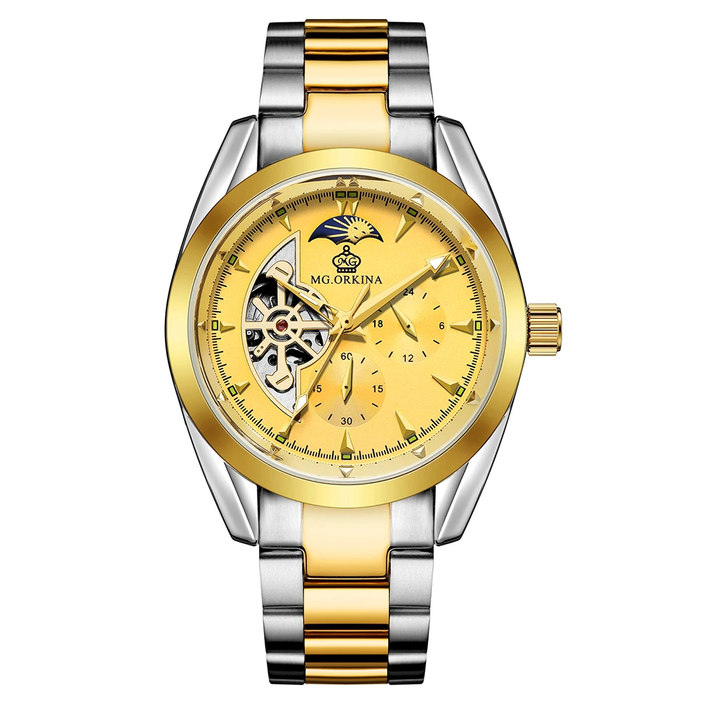 

ORKINA Luxury Golden Display Luminous Men's Mechanical Watch Skeleton Automatic Watches Male Business watch Relogio Masculino