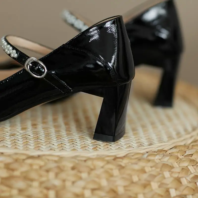 

ALLBITEFO square toe genuine leather brand high heel shoes autumn/spring women heels shoes thick heels office ladies shoes
