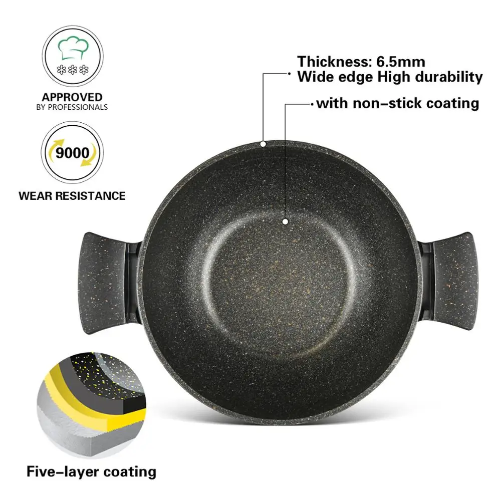 Fissman Non Stick Marble Coating Casserole with Glass Lid Two Side Handles Induction Cooker | Дом и сад