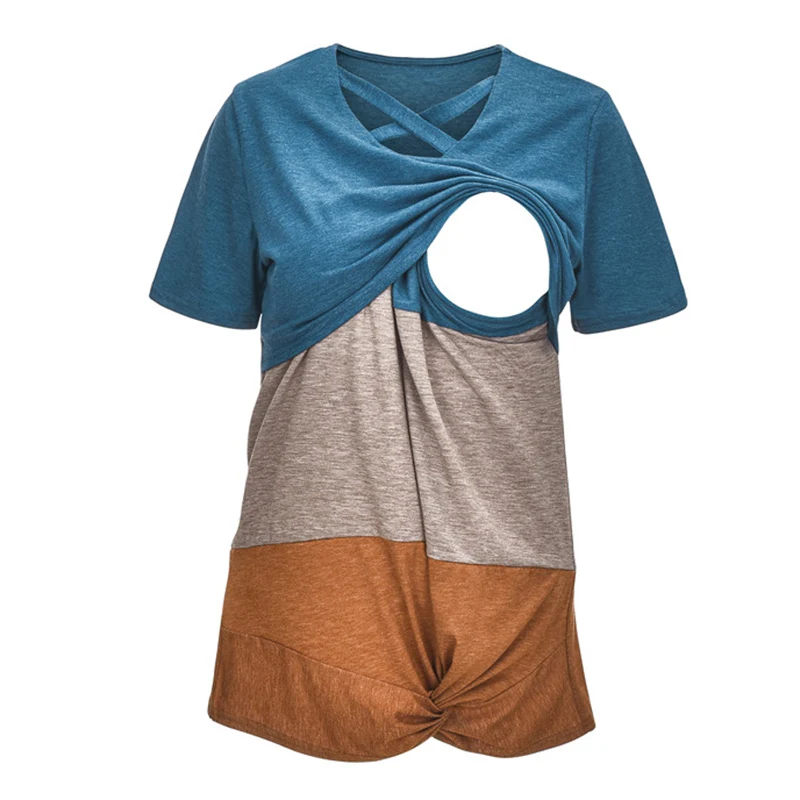 

PatPat Maternity Round Collar Color Block Short-sleeve Nursing Tee