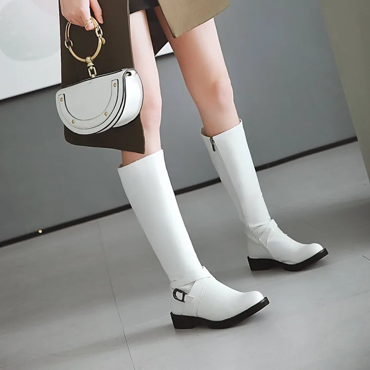 

Big Size Women Long Boots Woman Over The Knee Boot Buckle decoration Pure color Low heel boots