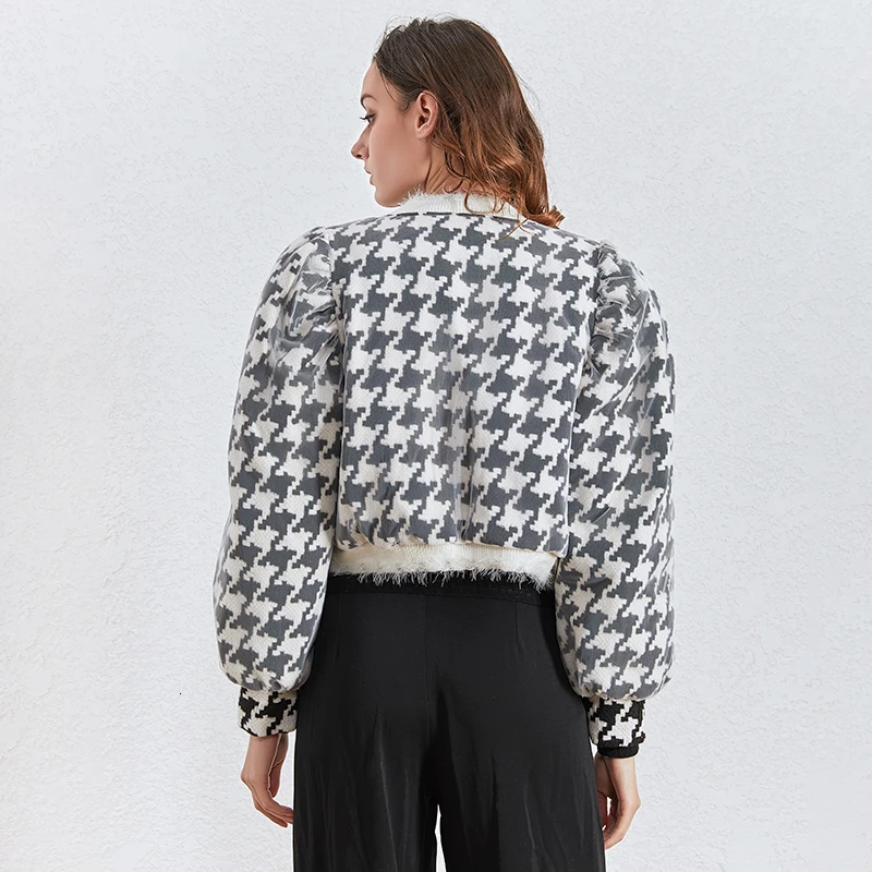 TWOTWINSTYLE Loose Patchwork Mesh Women's Coats O Neck Lantern Long Sleeve Ruched Hit Color Jackets Female Clothing Fashion