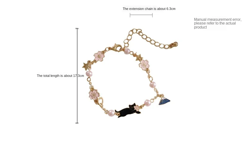 Japanese Style Fashion Girl's Funny Cute Cat Bracelets Pearls Charm Drop Oil Mount Fuji Flower for Female Kids Girls | Украшения и