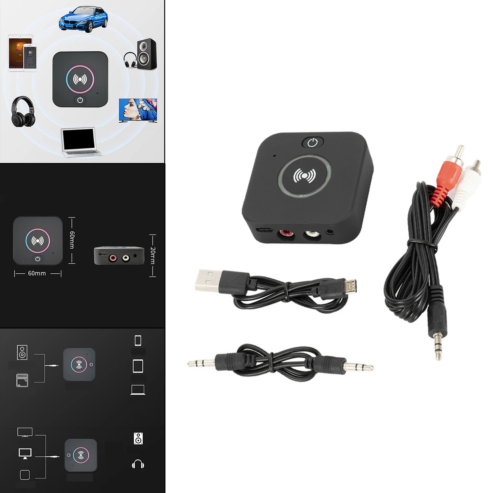 

Bluetooth 5.0 Transmitter Receiver Adapter Audio Receiver Aux Adapter 3.5mm AUX RCA Works with Smart Phone Tablet