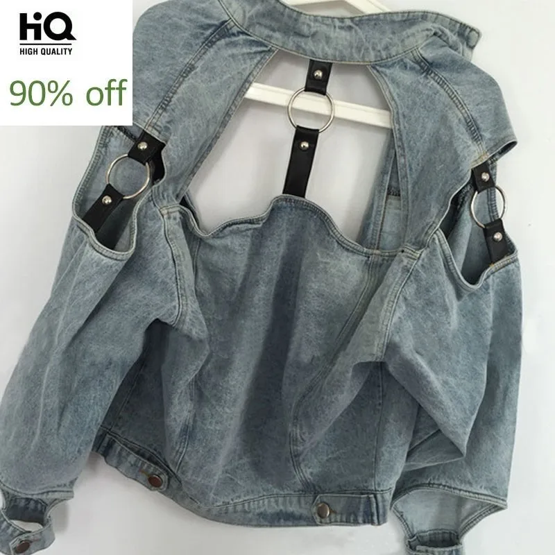 2020 Харадзюку женская одежда ретро панк верхняя мотоциклетная джинсовая куртка