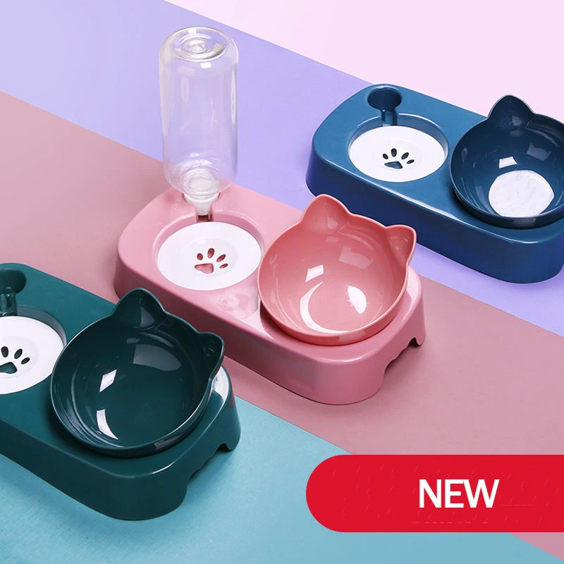 

New Cat Bowl Water Dispenser Automatic Water Storage Pet Dog Cat Food Bowl Food Container with Waterer Pet Waterer Feeder L Size