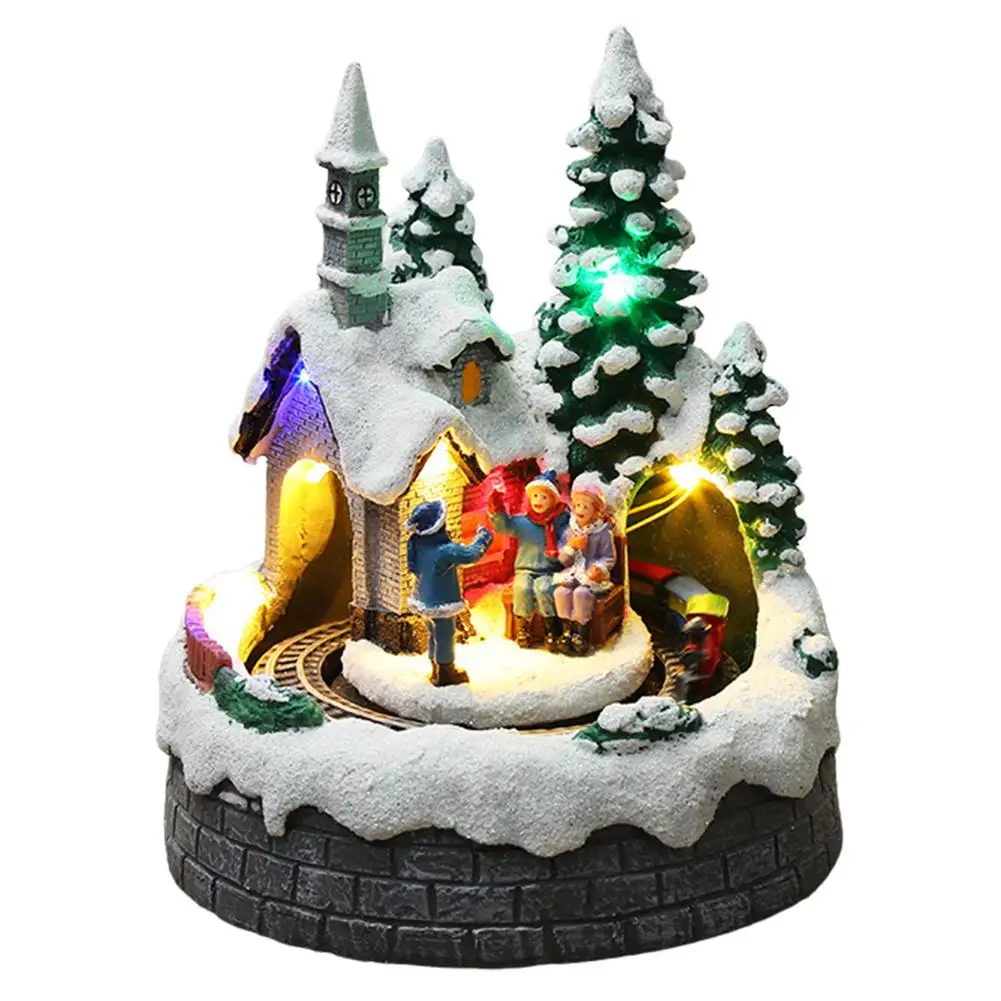 

Christmas Village Home Decor Resin Lighted Musical Snow Village Perfect House Ornament For Christmas Indoor Decorations Holiday