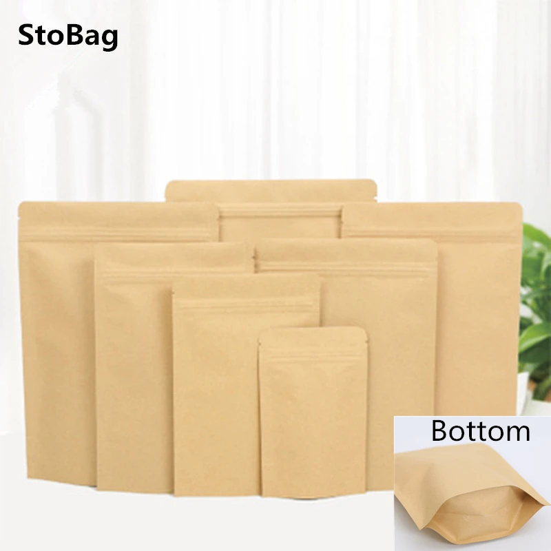 

StoBag 50pcs General Tea Bag Kraft Paper Self-sealing Stand-up Bag Dried Fruit Bulk Snack Sealed Bag Aluminum Foil