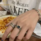 XIYANIKE посеребренный корейский черный драгоценный камень твист стандартное Ретро Открытое кольцо модная парная хип-хоп состаренная