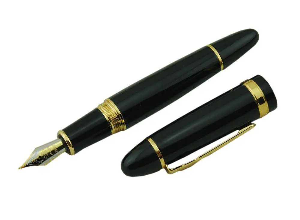 

Jinhao яркая черная авторучка с золотой отделкой для офиса, высокое качество, металлические перьевые ручки для школьных принадлежностей