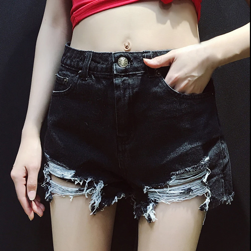 LOOZYKIT Summer Denim Short Jeans Women High Waist Hole Ripped Shorts Fashion Casual Slim Plus Size Denim Shorts Female