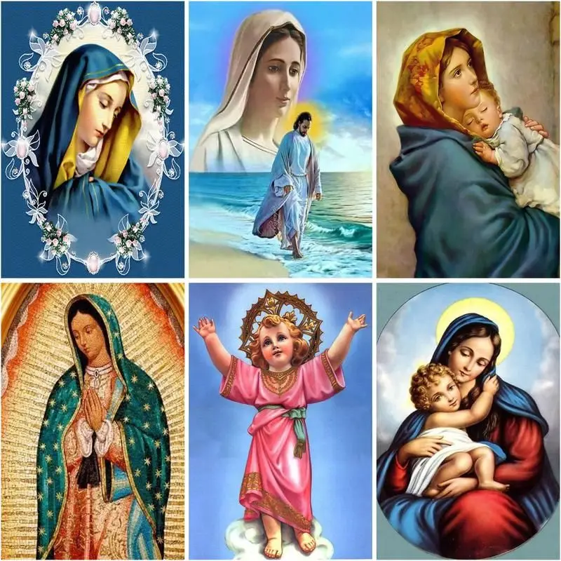 

CHENISTORY 5d Diy Diamond Painting Full Square Round Jesus Virgin Mary Diamond Embroidery Cross Stitch Mosaic Religious Figures