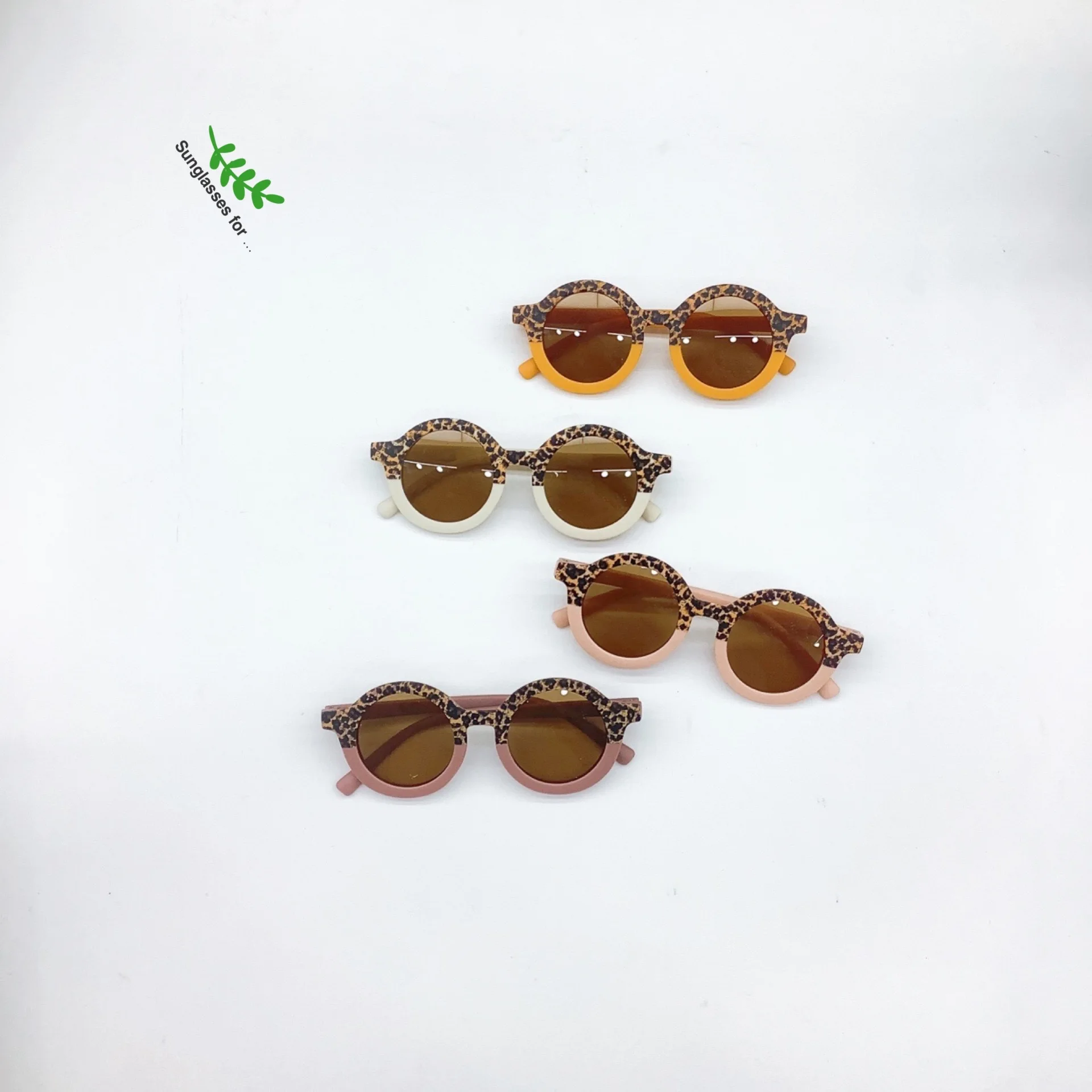 Cute Children Boy Girl Sunglasses 2022 Vintage Kids Leopard Double Color Round Shape UV400 Protection Classic | Детская одежда и