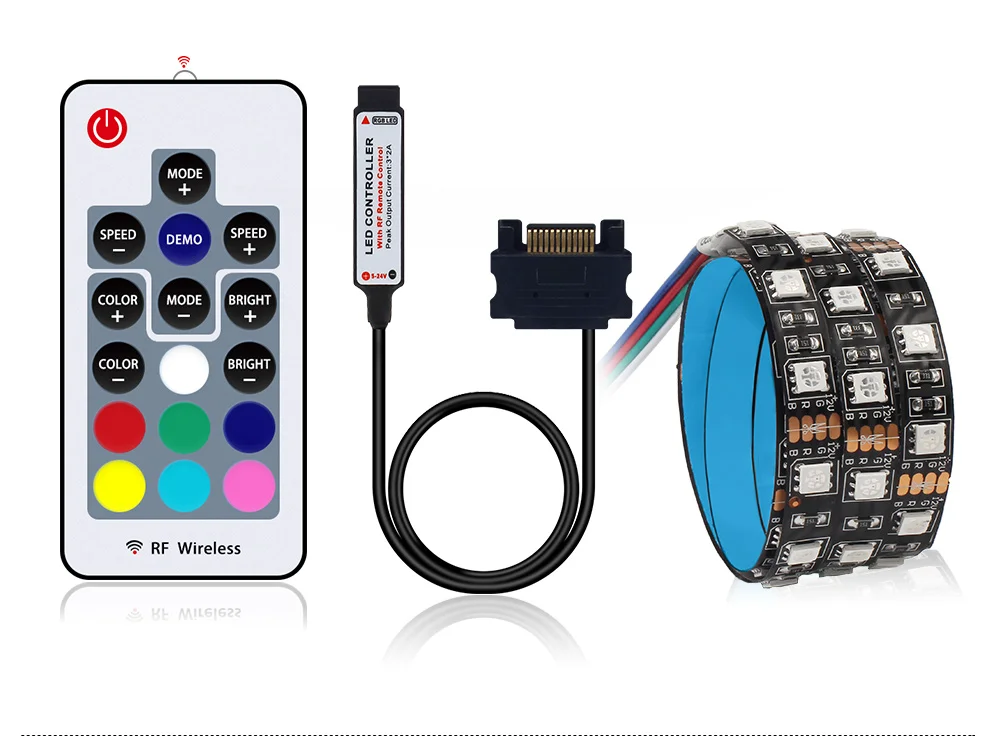 SATA светодиодный светильник 5050 RGB DC12V Sata интерфейс питания для ПК чехол для компьютера, 17Key RF пульт дистанционного управления светодиодный светильник