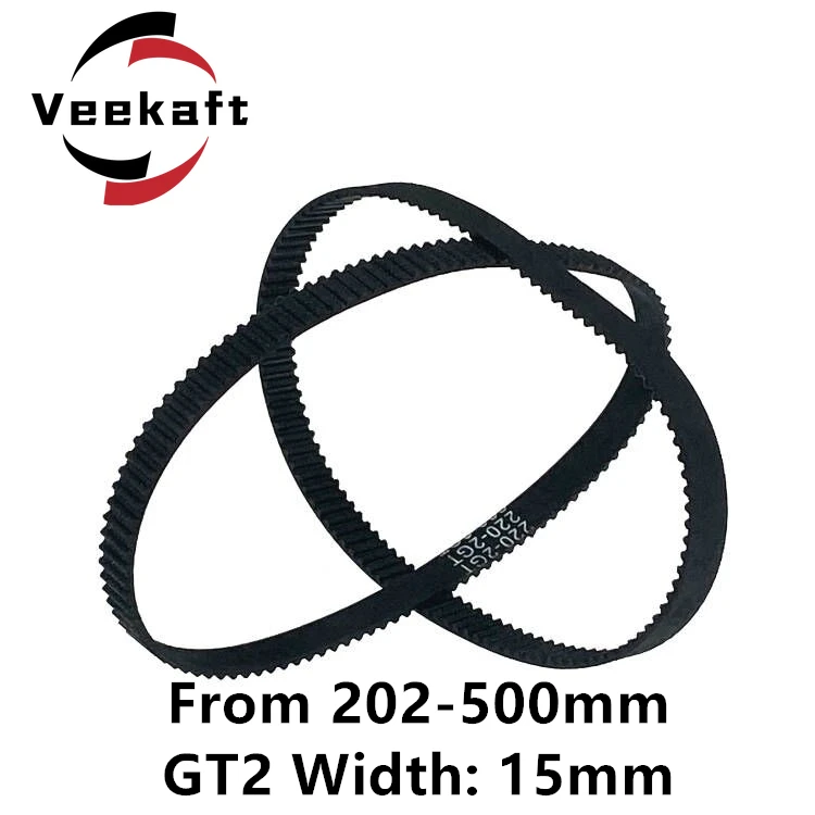 3D Printer Parts GT2 15mm Closed Loop Rubber Timing Belt 202 220 240 250 260 280 294 300 320 350 360 400 420 436 500mm 2GT 1pcs