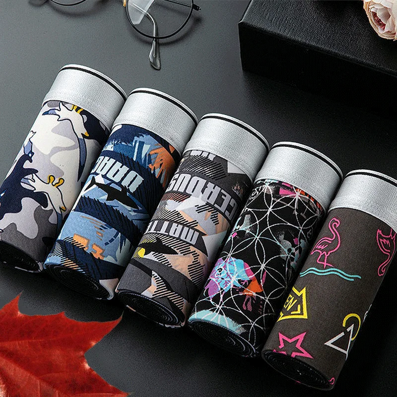 5Pcs/Lot Men's Boxing Shorts Men's Cartoon Underwear Men's Boxers Comfortable Breathable Shorts Printed Sexy Men's Underwear