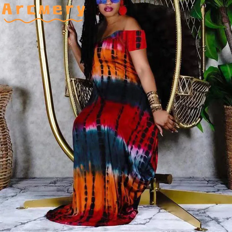 

Women Short Sleeve Tie Dye Printed Maxi Loose Dress
