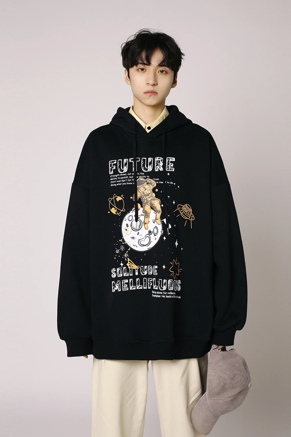 

Hoodies 19 autumn/spring oversize fleece loose wind students astronauts in space sets printing hooded men