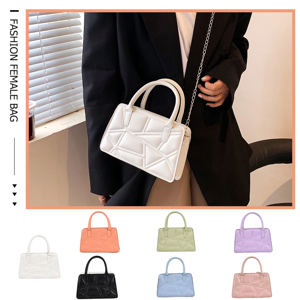 

Women Fashion Bag Chain Underarm Flap Purse PU Leather Embossing Small Handbags Tote with Lattice Pattern Printed