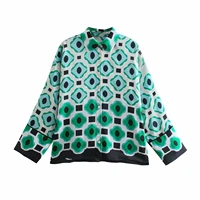 traf za 2021 blusas lapel green long sleeved shirt geometric print pattern loose casual blouses top womens clothing %d0%b1%d0%bb%d1%83%d0%b7%d0%ba%d0%b8 y2k