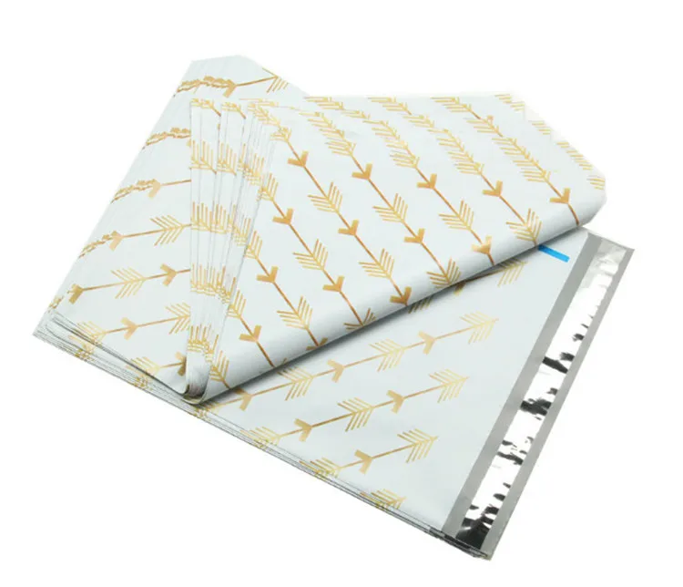 Leotrust пластиковая сумка конверт с золотыми стрелками 26x33 + 4 см самоклеящаяся