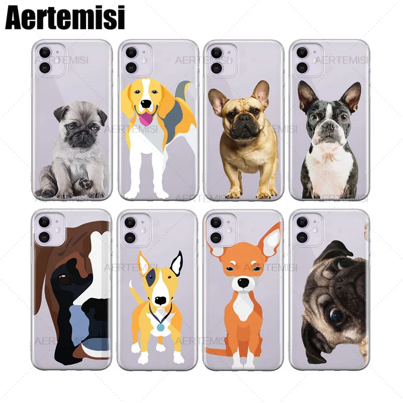 

Aertemisi Baby Pug Beagle Black Masked Frenchie Boston Terrier Clear TPU Case Cover for iPhone 6 6s 7 8 Plus X XS XR 11 Pro Max