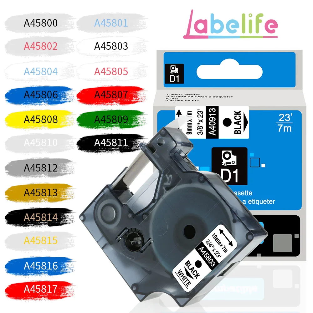 Labelife 1 шт. 45800 45803 19 мм DYMO D1 Стандартный ярлык совместимый для Dymo LabelManager 300 350 400 420P 450 этикетировщик