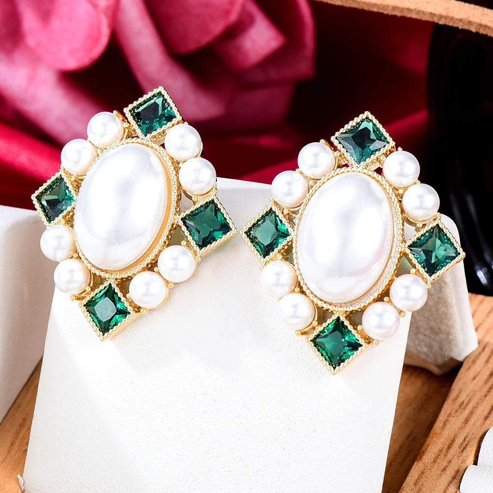 

SisCathy Vintage Trend Square Zircon Earrings for Women Fashion Luxury Crystal Pearl Earring Female Party Jewelry Accessories