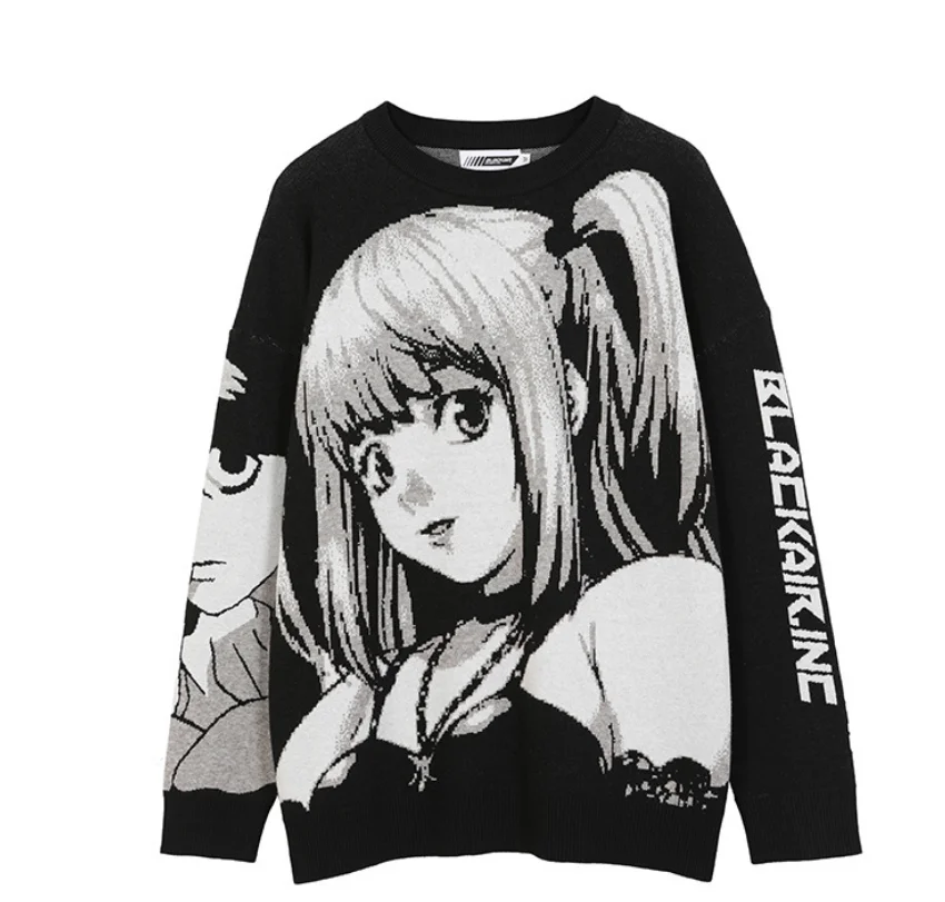 

2021 Autumn Cotton Pullover Mens Hip Hop Streetwear Harajuku Sweater Vintage Retro Japanese Style Anime Girl Knitted Sweater