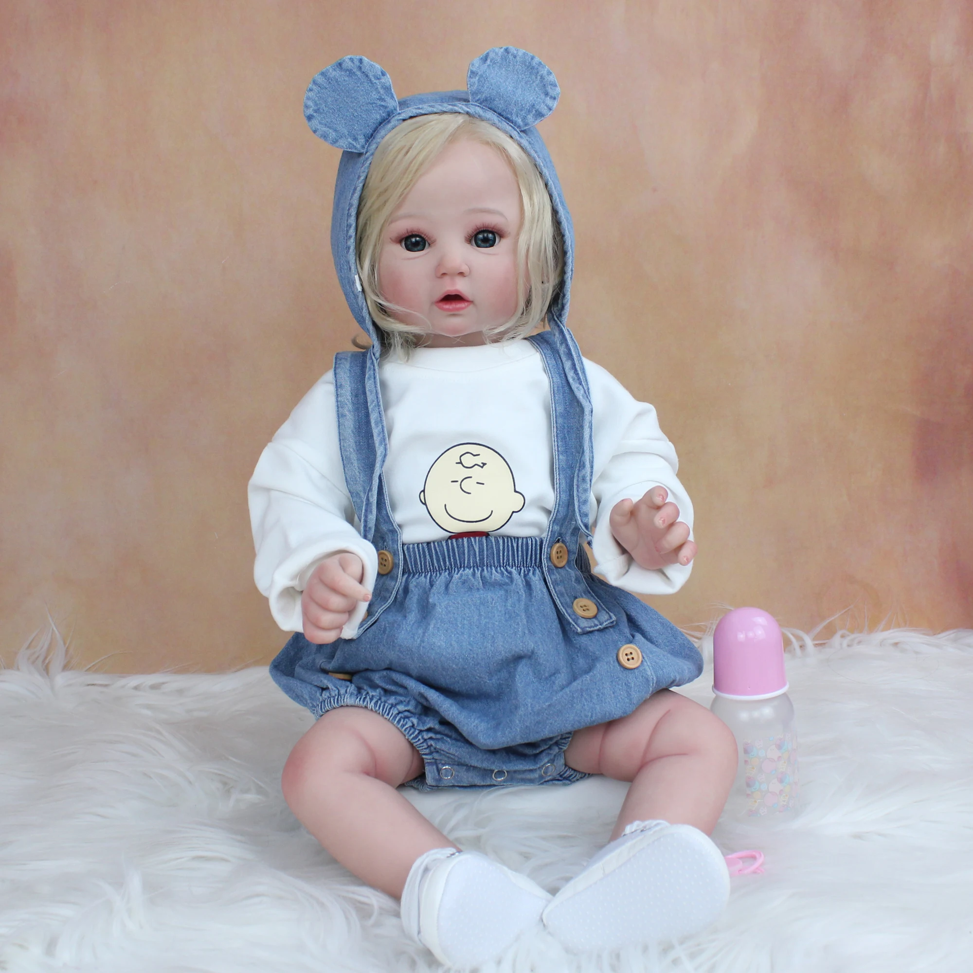 

60 CM 3D-Paint Skin Soft Silicone Reborn Baby For Girl Realistic Blond Hair Princess Toddler Art Doll with Vascular Long Dress