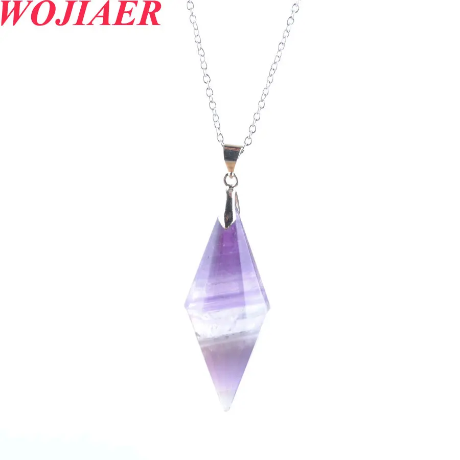 

WOJIAER Unique Symmetry Cone Natural Healing Crystal Multi Faceted Pyramid Reiki Pendant Necklace Chakra Amulet Jewelry PBO916
