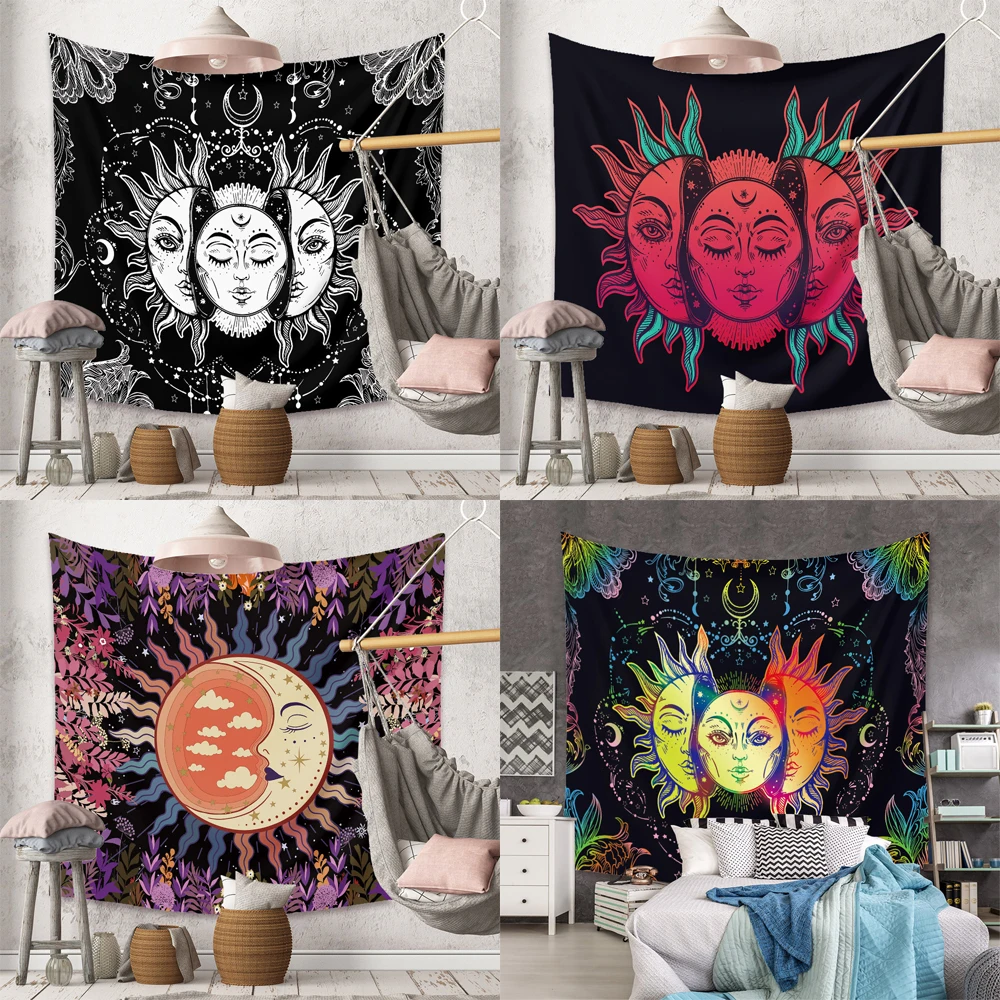 

Creative Bohemian Style Sun Moon Starry Sky Tapestry Wall Hanging Backdrop Cloth Mandala Art Tapestry Home Bedroom Decor