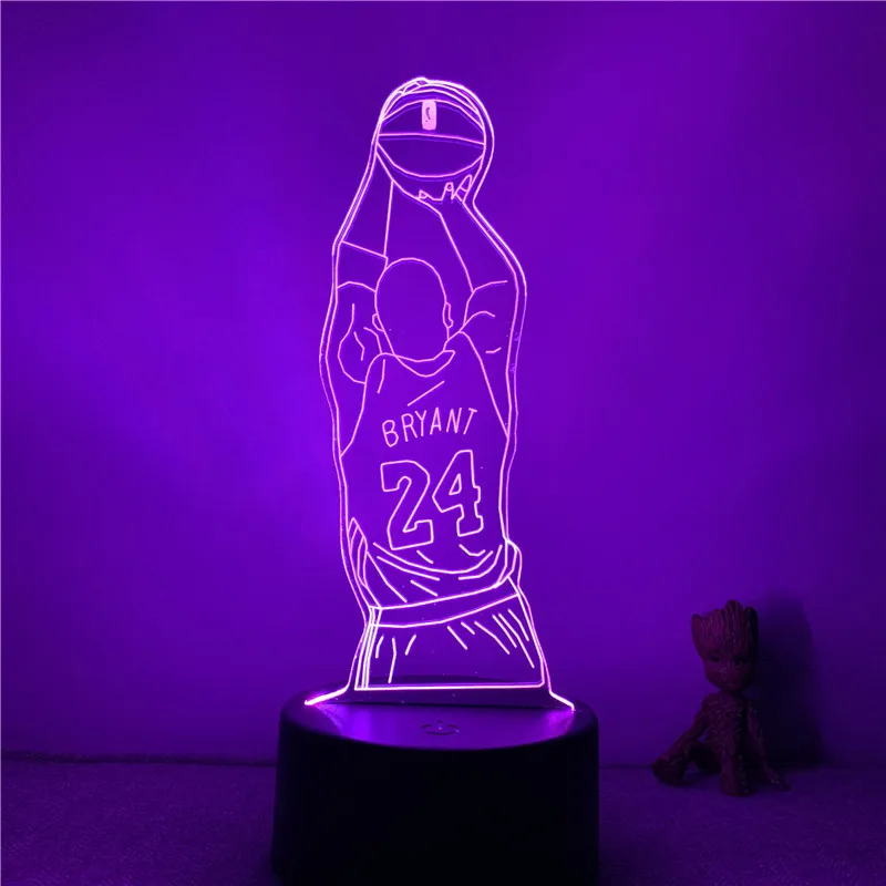 Большая баскетбольная Черная Мамба № 24 3D ночник экшн фигурка 7 цветов Сенсорная