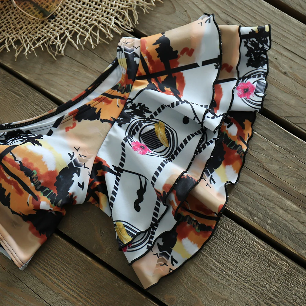 

High Wast Bikini 2021 One Shoulder Double Ruffled Swimwear Women Swimsuit V-Neck Bathing Suit Beachwear Biquini female