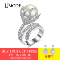 umode ultra big synthetic pearl jewelry fire shaped zirconia micro paved rings for women anel feminino christmas gifts ur0327