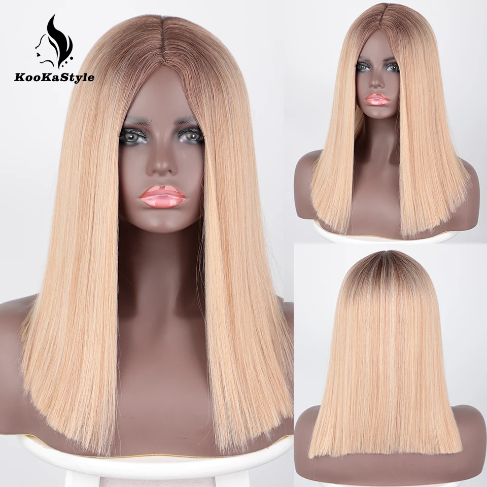 

KookaStyle Synthetic Highlight Wigs Short Straight Bob Wigs for Black Women Omber Blonde Wigs for Women Party Heat Resistant