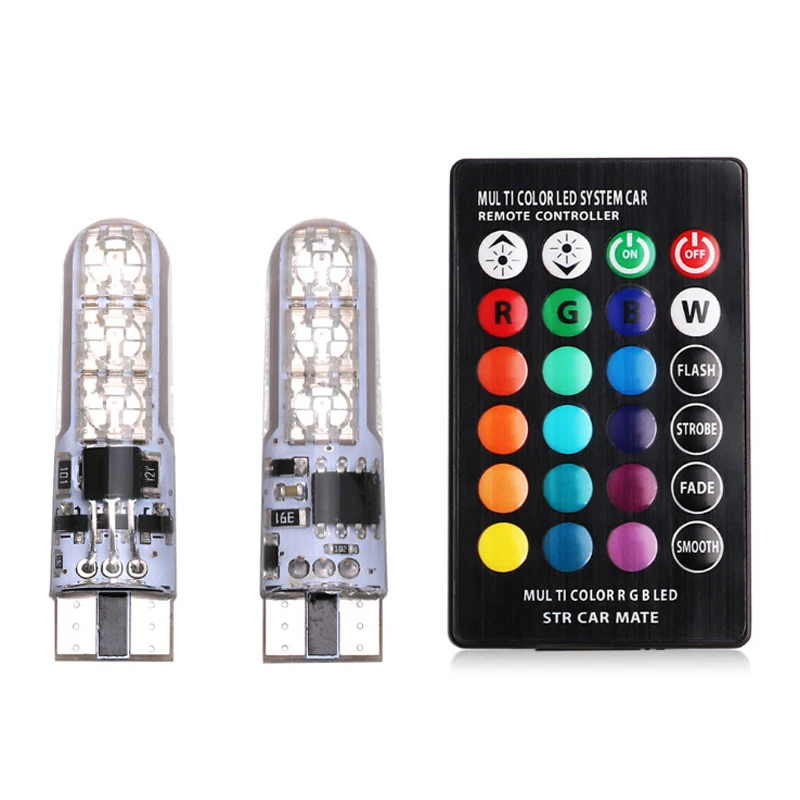 2x T10 водонепроницаемый W5w 501 Автомобильный Клин боковой свет Bulb-6SMD 5050 RGB