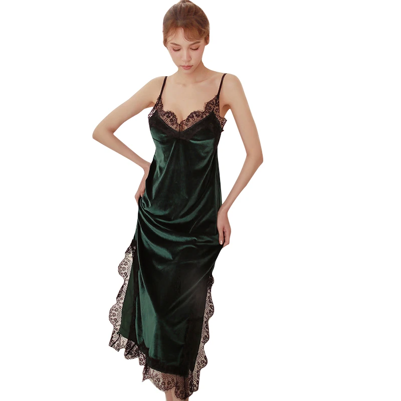 Ночная рубашка с золотистым бархатным ремешком элегантная кружевная ночная