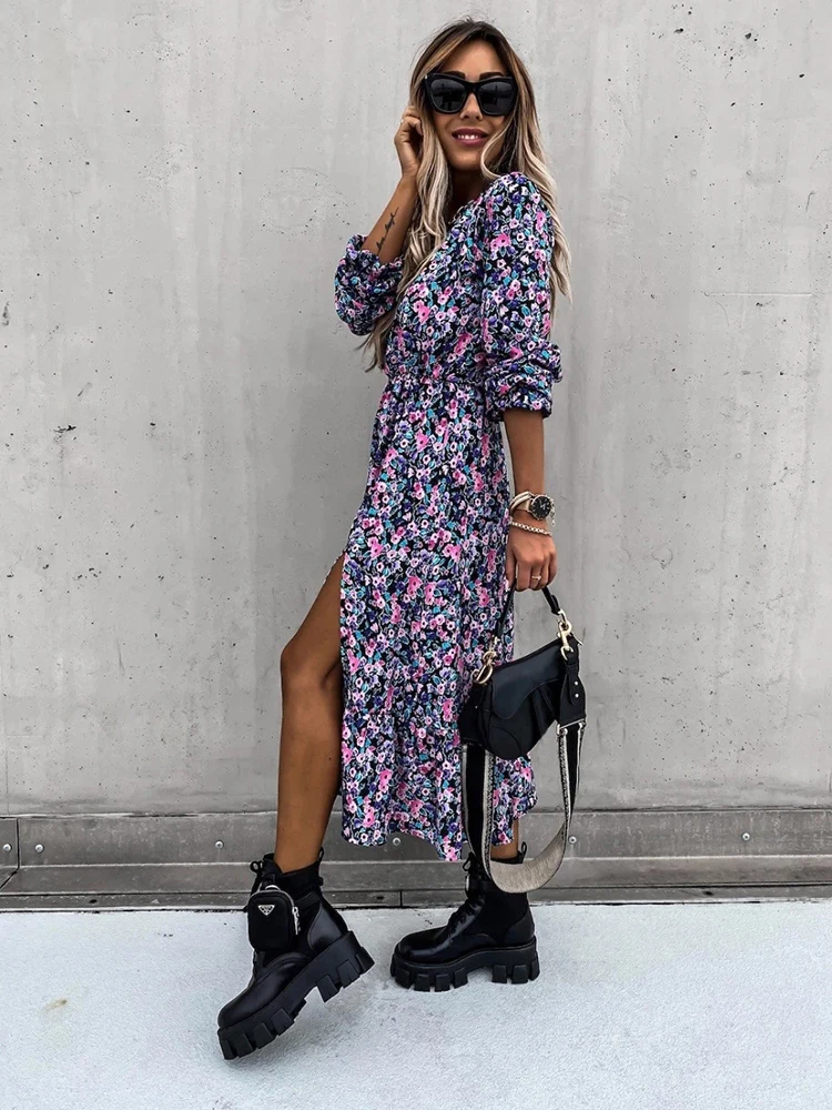 Сезон: весна лето белый V образным вырезом длинное платье с цветочным рисунком