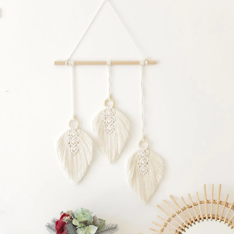 

6 Colors Macrame Leaves Wall Hanging Tapestry Cotton Handwoven Tapestry for Bedroom Wall Home Nordic Boho Decor Christmas Gift