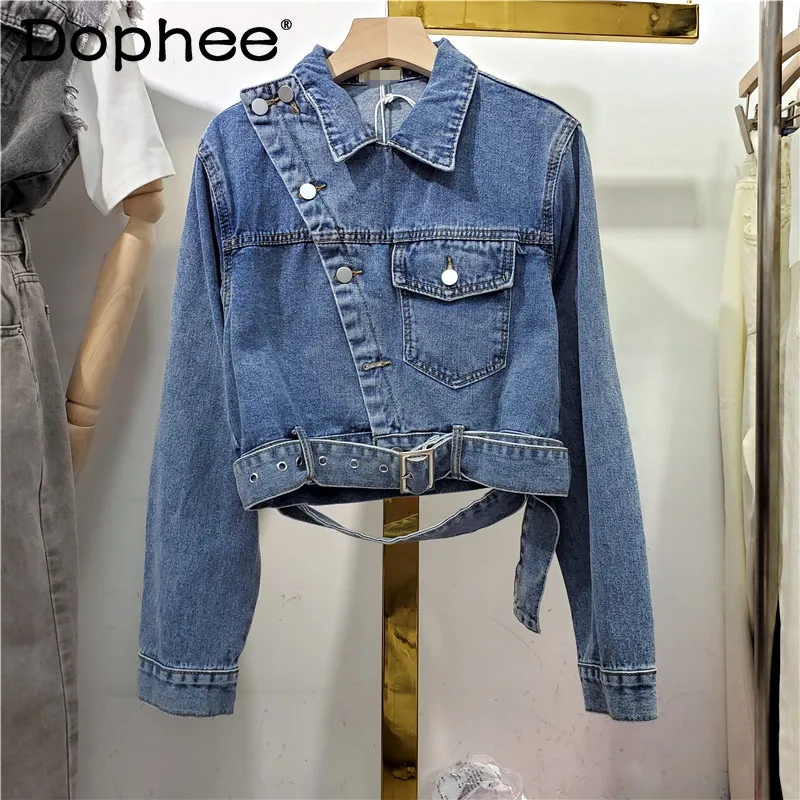 

2021 Spring Autumn Retro Loose Casual Denim Coat Single-Breasted Long Sleeve Pocket Stitching Jean Jacket Women Clothing Fashion