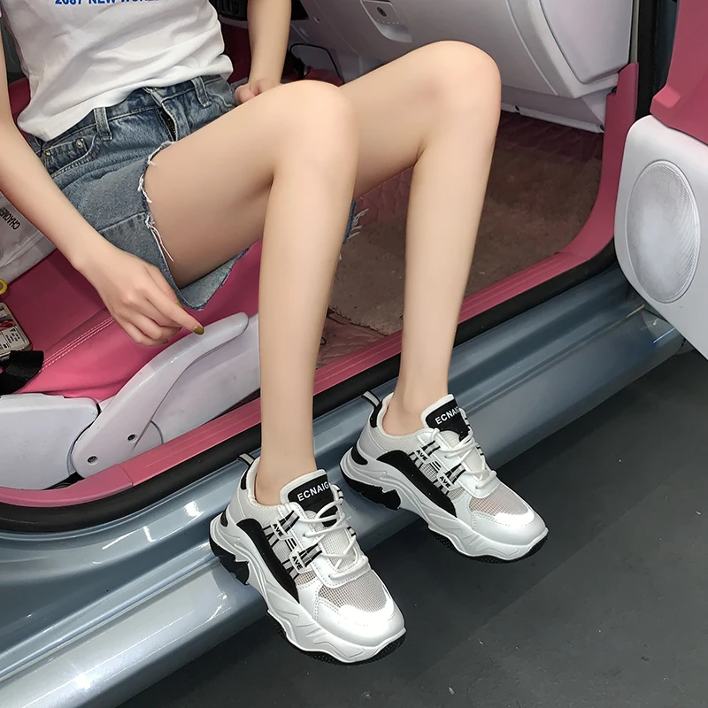

Women's Chunky Sneakers Thick Bottom Platform Vulcanize Shoes Fashion Breathable Casual Running Shoe for Woman Female 2021 New