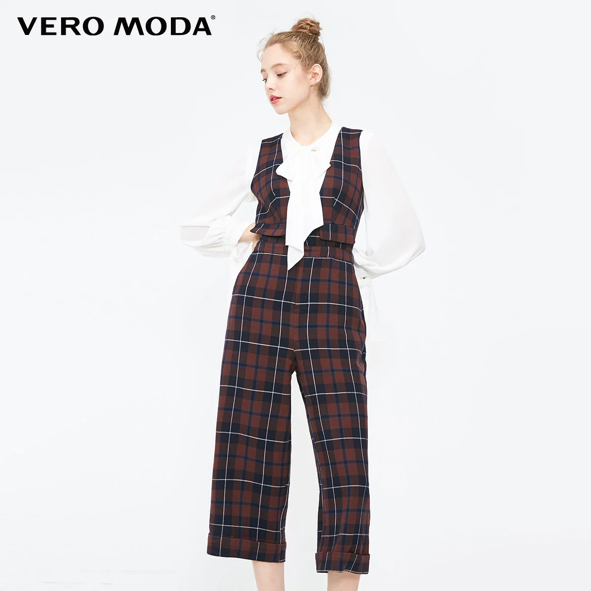 Vero Moda новое поступление OL Стиль Женский клетчатый комбинезон капри на пуговицах | 31849X504 - Цвет: Burnt caramel