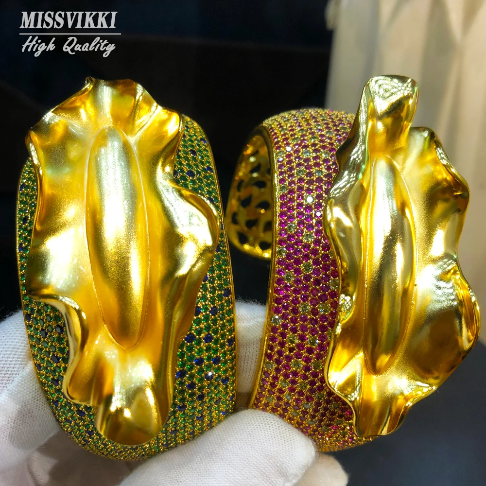 

missvikki New Red Green Blue Surface Alloy Cuff Dubai Luxury Necklace Wide Bangle Earrings Ring Jewelry Set Wedding High Quality