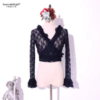 7years old lil girl 2021 flamenco workout jacket with lace flared sleeves euu18