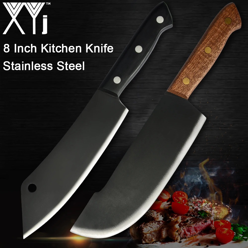 XYj 8'' inch Chef Slicing Knife Kitchen Stainless Steel Full Tang Blade Wood Handle Meat Fish Filleting Sword Hang Hole | Дом и сад
