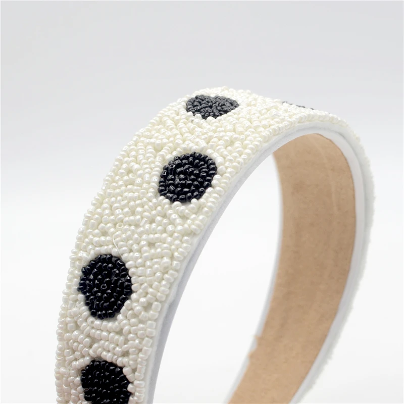 

Black White Leopard grain Rhinestone Wide Hairband Handmade Hair Bands Crystal Wide Pearl Hoop Wedding Jewelry Accessories