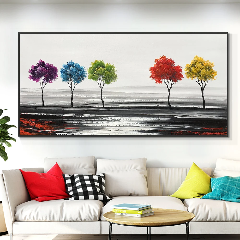 Абстрактный красочный деревья картина 100% ручная роспись маслом женские